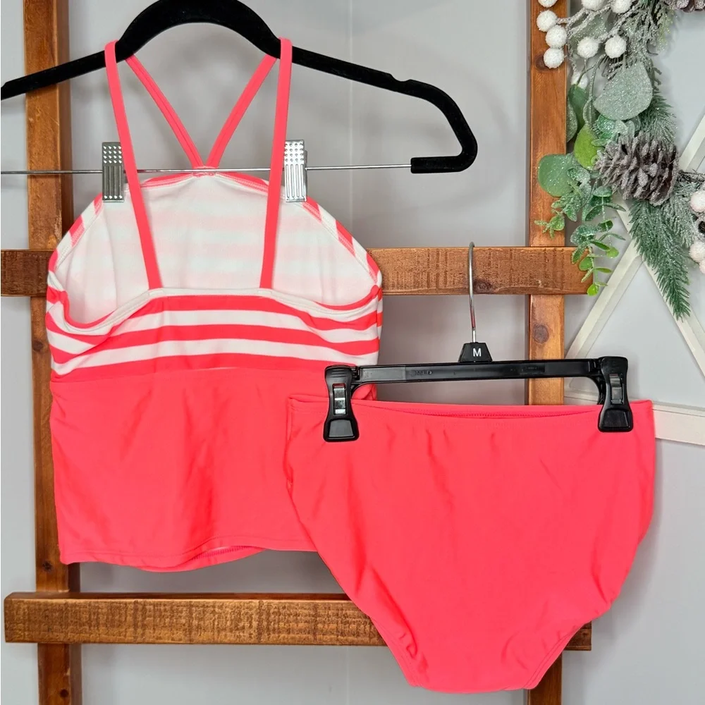 Cat & Jack Flamingo Striped Kids Bikini - Pink and White